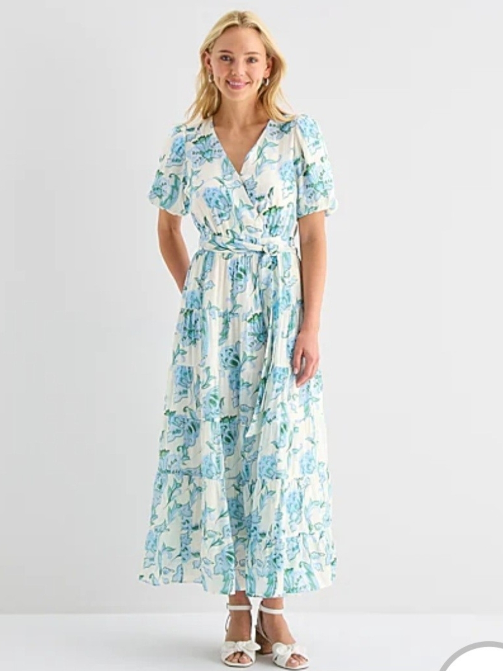 1. State Blue & White Floral Smocked Waist Tiered Maxi Dress